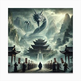 An Ancient Chinese Landscape With Towering Mist C Canvas Print