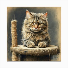 Cat Sitting On A Stool Canvas Print