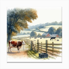 Watercolour Of Cows Canvas Print