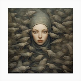 Woman Surrounded By Birds 2 Canvas Print