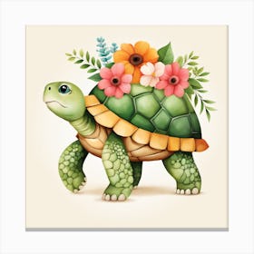 Floral Baby Turtle Nursery Illustration (30) Canvas Print