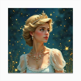 Princess Diana Surrounded By Watercolor Magic Of Glowing Fireflies 1 Canvas Print