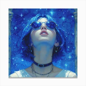 Blue Girl With Sunglasses Canvas Print