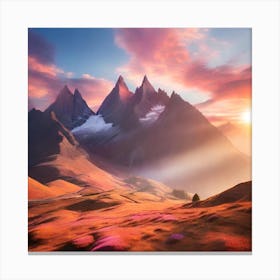 Sunset In The Mountains Landscape Canvas Print