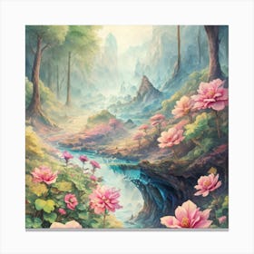 Lotus Flowers In The Forest Canvas Print