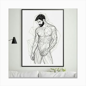 canvas with a naked bearded man in the living room Canvas Print