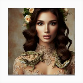 Beautiful Woman With Lizards 1 Canvas Print