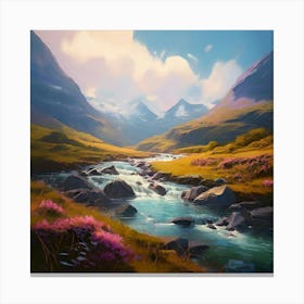 Scottish Highlands Shades Of Pastel Pale Blue Olive Green Canvas Print