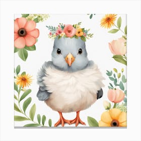 Floral Baby Pigeon Nursery Illustration (9) Canvas Print