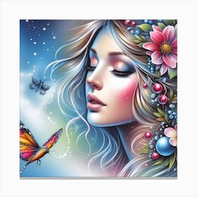 Beautiful Girl With Butterfly Canvas Print