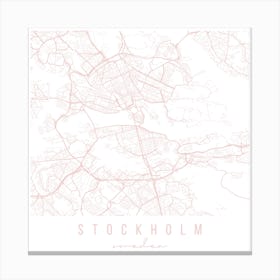 Stockholm Sweden Light Pink Minimal Street Map Square Canvas Print
