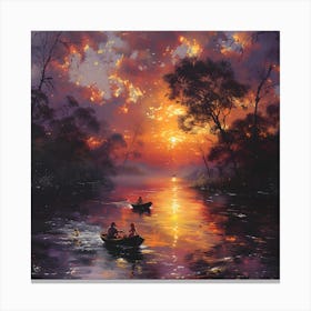Sunset On The River, In Warm Colors, Impressionism, Surrealism Canvas Print