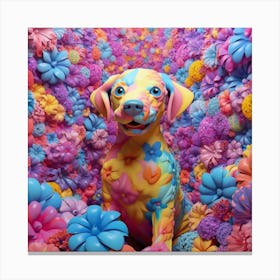 Dog In Flowers Canvas Print