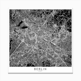 Berlin Black And White Map Square Canvas Print