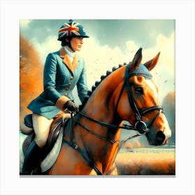 British Polo Rider Beauty On A Horse Color Painting Canvas Print