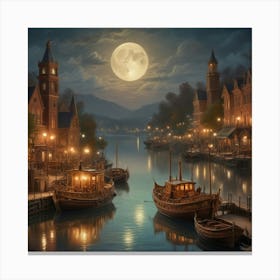 Moonlight In The Harbor 1 Canvas Print