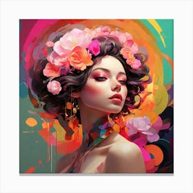 Colorful Woman With Flowers Canvas Print