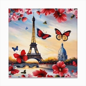 Paris With Butterflies 60 Canvas Print