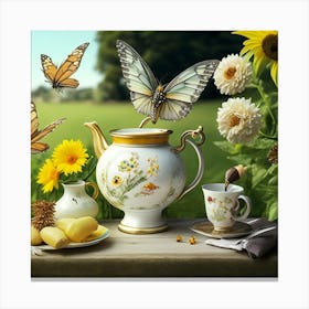 Teapot With Butterflies Canvas Print