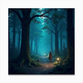 Enchanted Forest With Glowing Trees And Mythical Creatures Wandering Through 1 Canvas Print