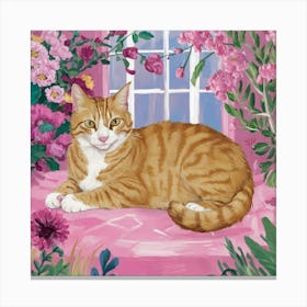 Napping Ginger Cat In Pink Garden Room Art Illustr 8dxh8lp9rlmraxczeuk10g Vgjrbjeescoi21xuns6fxg Canvas Print