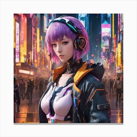 Cyberpunk Utopia: Humans and Machines in Harmony Canvas Print