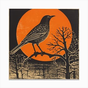 Retro Bird Lithograph European Robin 2 Canvas Print