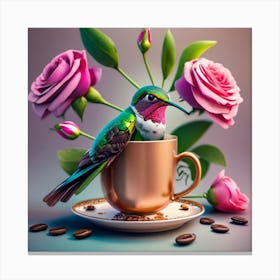 Coffee Cup Hummingbird Canvas Print