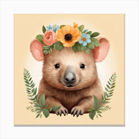 Floral Baby Wombat Nursery Illustration (18) Canvas Print