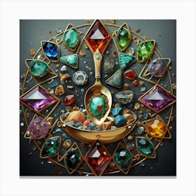 Logo made of gemstones extracted with a tablespoon. 6 Canvas Print