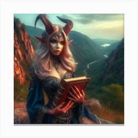 Elven Girl Reading Book Canvas Print