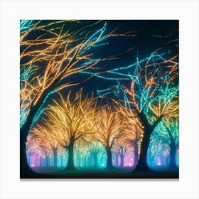 A captivating scene of trees that appear to be alive, with twinkling lights and vibrant 2 Canvas Print