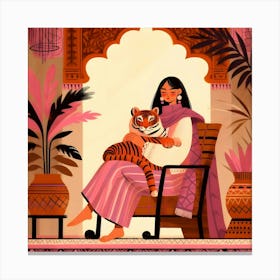 Indian Woman With Tiger Canvas Print