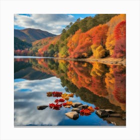 Autumn Leaves Reflected In A Lake Canvas Print