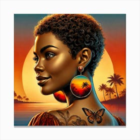 Black Woman With Butterfly Earrings Canvas Print