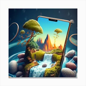 Samsung Galaxy S10 A smartphone whose screen displays a miniature view of a waterfall. Canvas Print