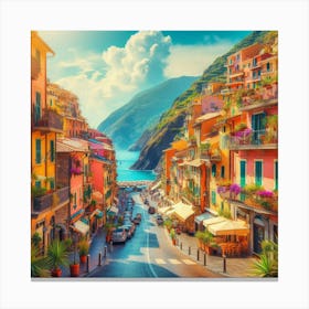 An Image Of Streets By Mediterranean Sea In Italy During Summer, Bright, Colorful And Beautiful (1) Canvas Print