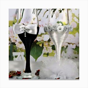 Two Wine Glasses With Bows Canvas Print
