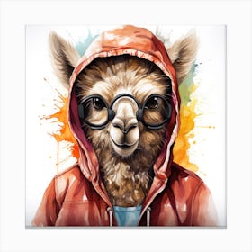 Watercolour Cartoon Llama In A Hoodie 3 Canvas Print