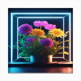 Neon Flower Arrangement Canvas Print