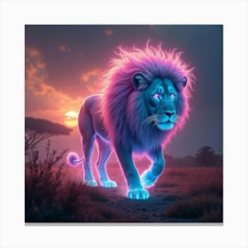 A Surreal Lion With A Mane Of Flowing, Neon Plasma Prowling Through An Otherworldly Savanna Canvas Print