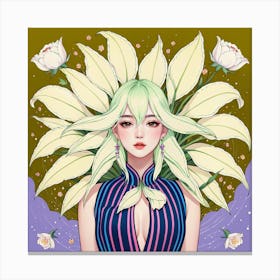 Asian Girl With Flowers 15 Canvas Print