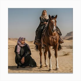 Woman And A Horse In The Desert Canvas Print