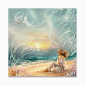 Dreaming Girl On The Beach Canvas Print