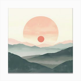 A Hand Drawn Pastel Minimalist Illustration Of A Sunset In The Mountains 2 Canvas Print