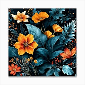 Draw A Composition Of Different Types Of Leaves And Flowers Floating On A Dark Background Use A (1) Canvas Print