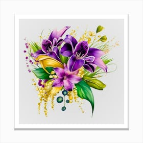 Watercolor Mardi Gras Flower Bouquets 26 Canvas Print