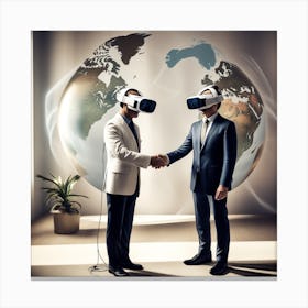 Two Businessmen Shaking Hands In Virtual Reality Canvas Print