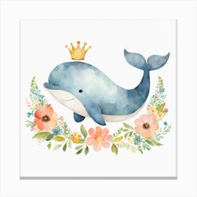 Floral Baby Whale Nursery Illustration (2) Canvas Print