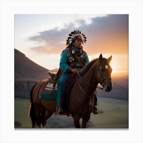 Indian Man On Horseback 3 Canvas Print